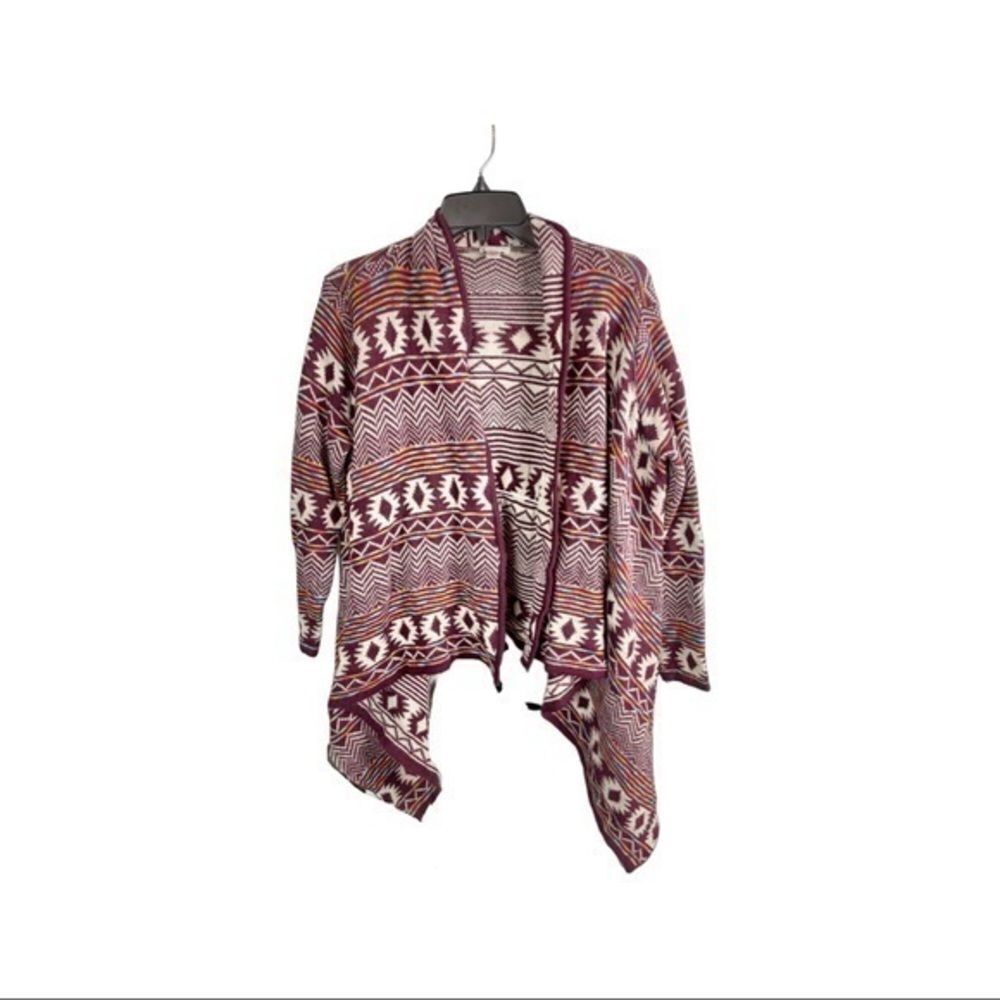 Maroon, White Aztec waterfall cardigan 
Sweater Size XXL by xhilaration (Target)
